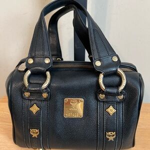 MCM Black and Mini Boston Handbag with Structured Design